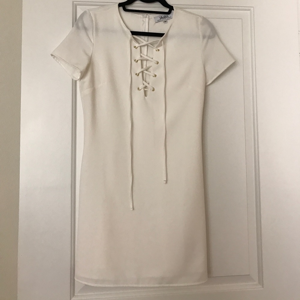 White Lace up shift dress