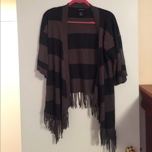 Fringed Olive green and grey striped cardigan