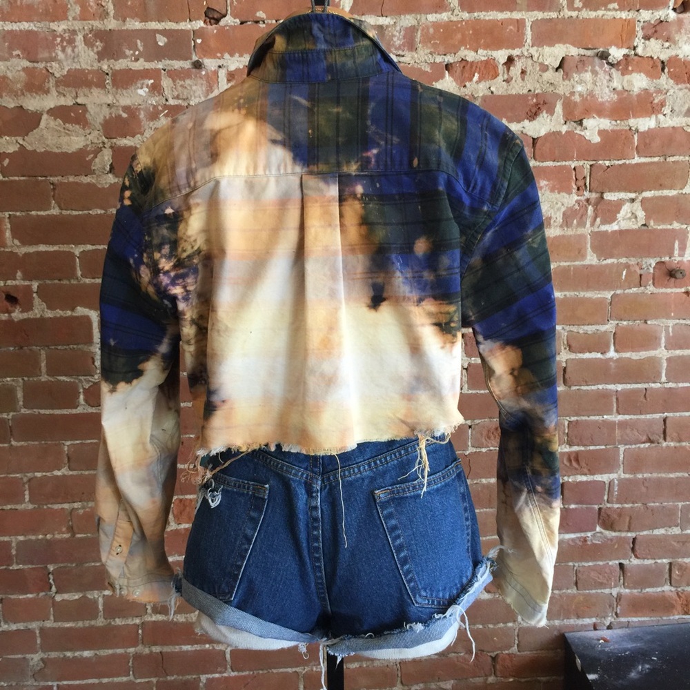 Deconstructed flannel. Crop top. Vintage Lands End - Picture 3 of 5