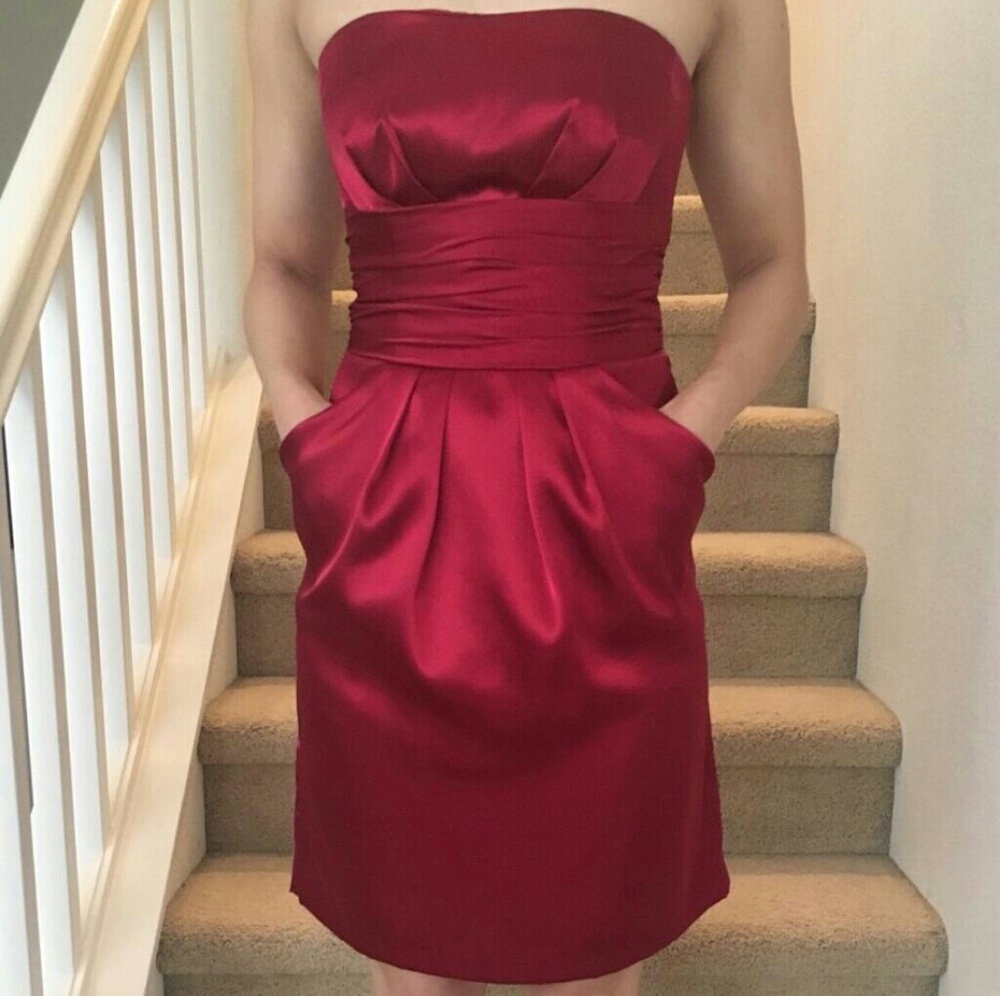 David's Bridal Red Strapless Dress