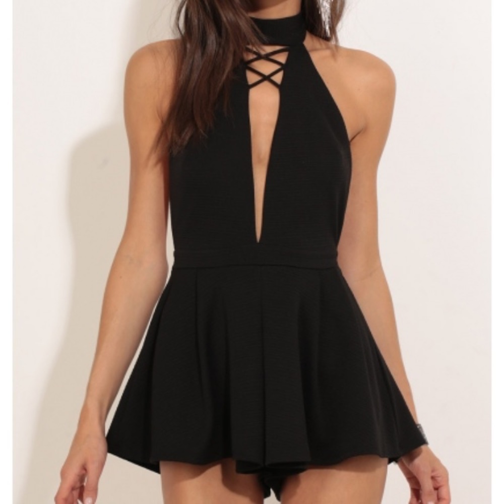 LIMITED TIME SALE!! Black high neck romper!