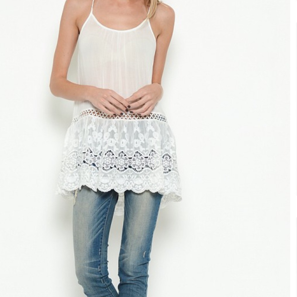 Lace Hem Cami Style off White Top