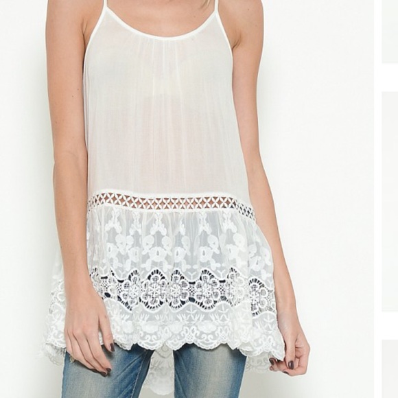 Lace Hem Cami Style off White Top - Picture 2 of 6