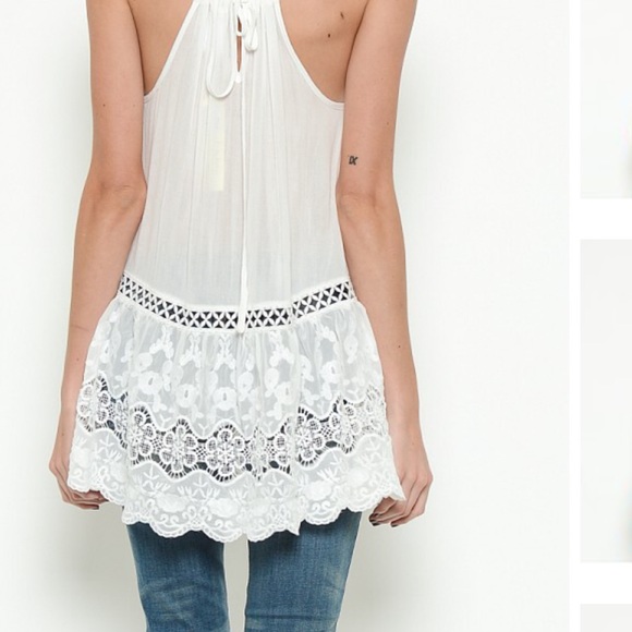 Lace Hem Cami Style off White Top - Picture 3 of 6