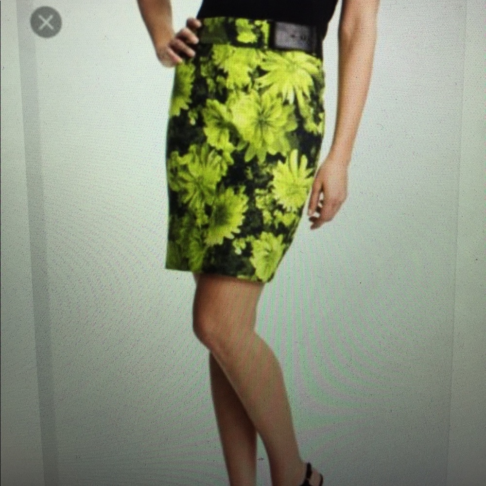 Michael Kors Garden Floral Green Pear Pencil Skirt