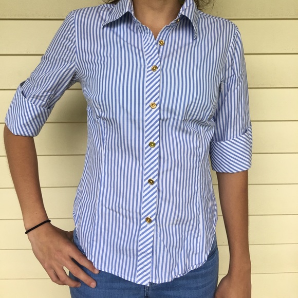 Lilly Pulitzer Tops - Lilly Pulitzer blue&white striped 3/4 Sleeve Shirt