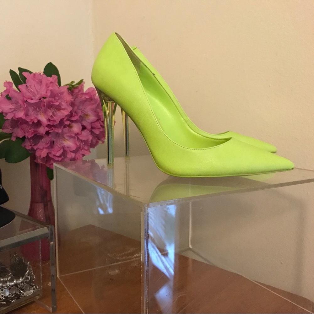Aldo neon green lucite heels