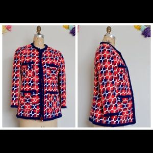 60s Mod fashion color block red tweed L blazer