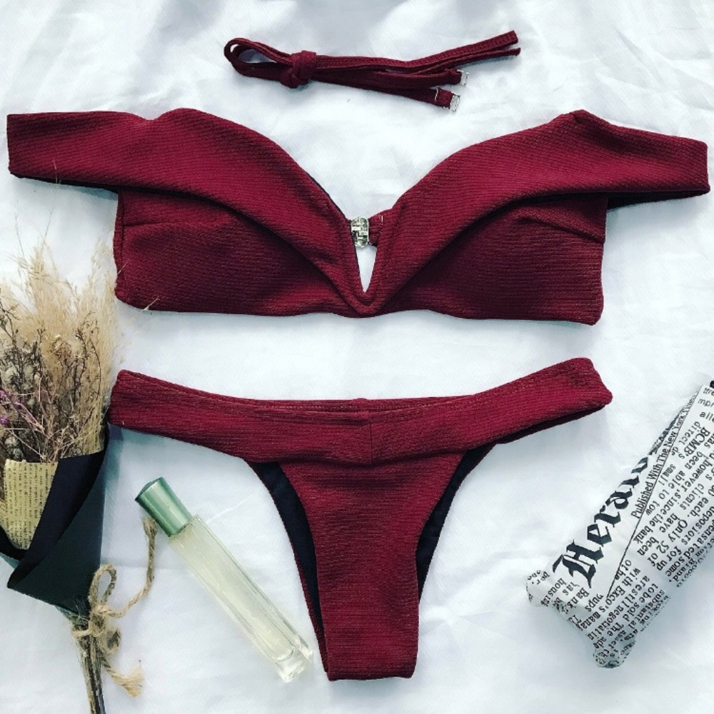 V plunge off the shoulder 2 piece bikini