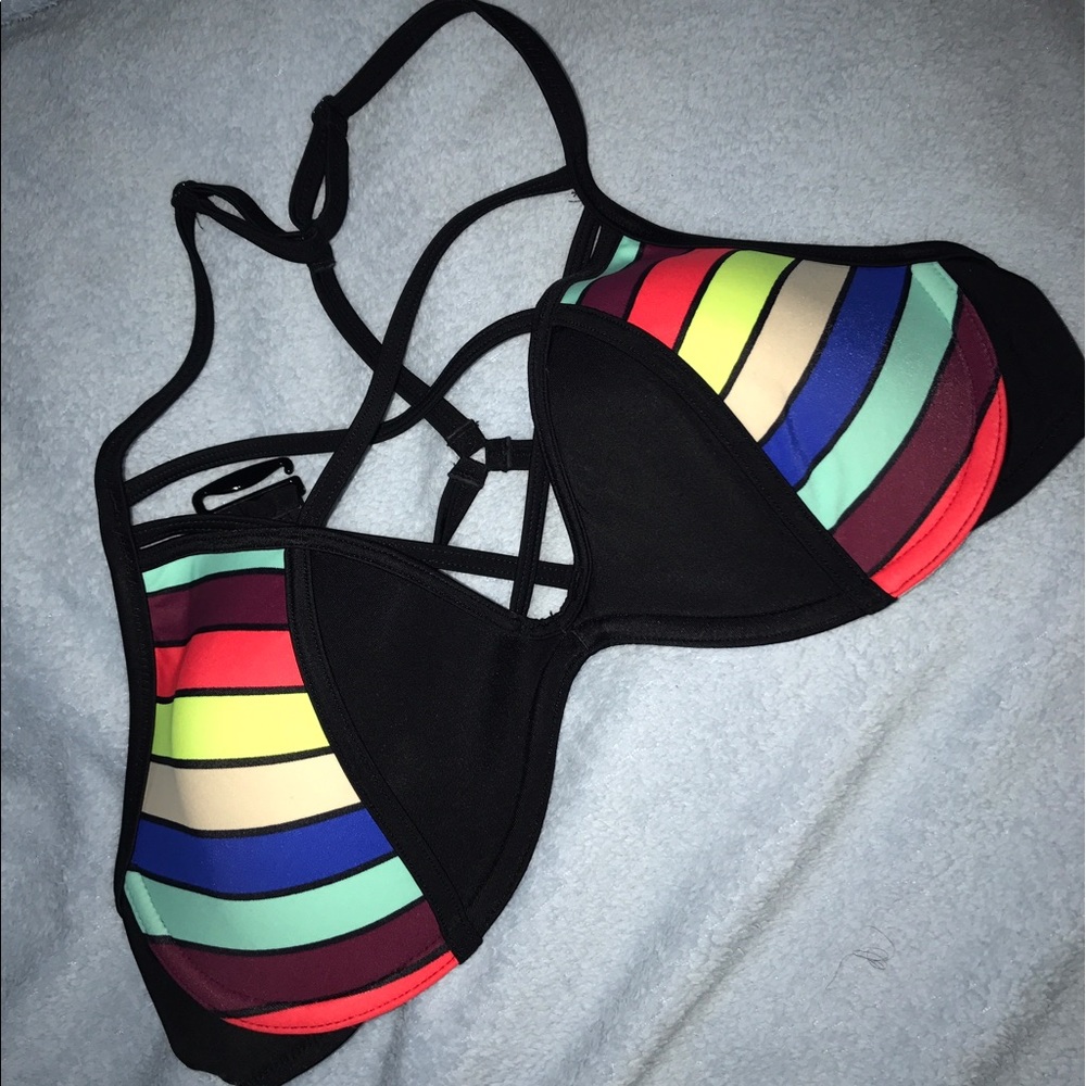 VS Pink Retro-Stripe T-Back Bikini Top