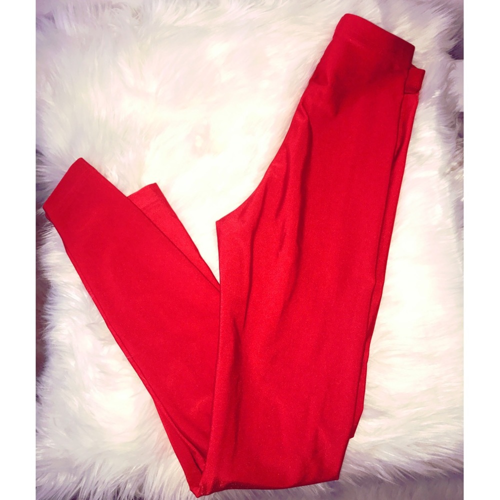 Shiny bright red high waisted leggings