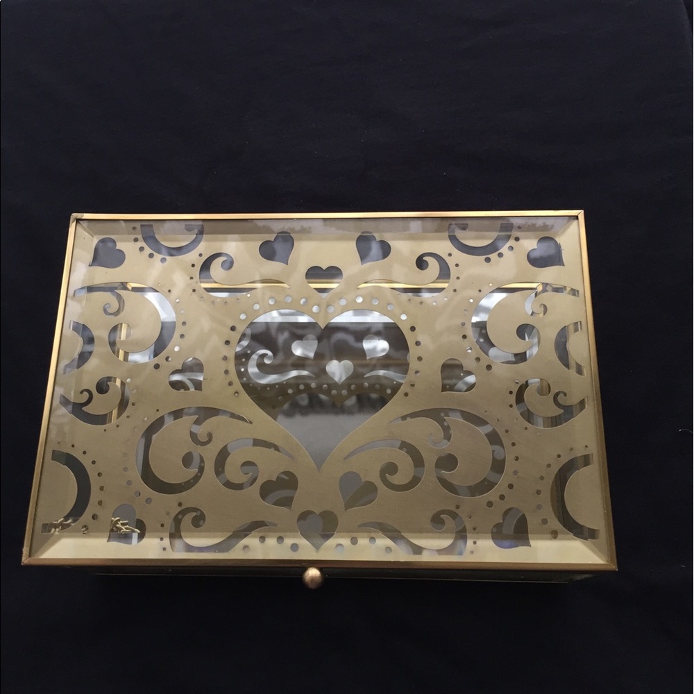 Beveled glass and brass trinket box
