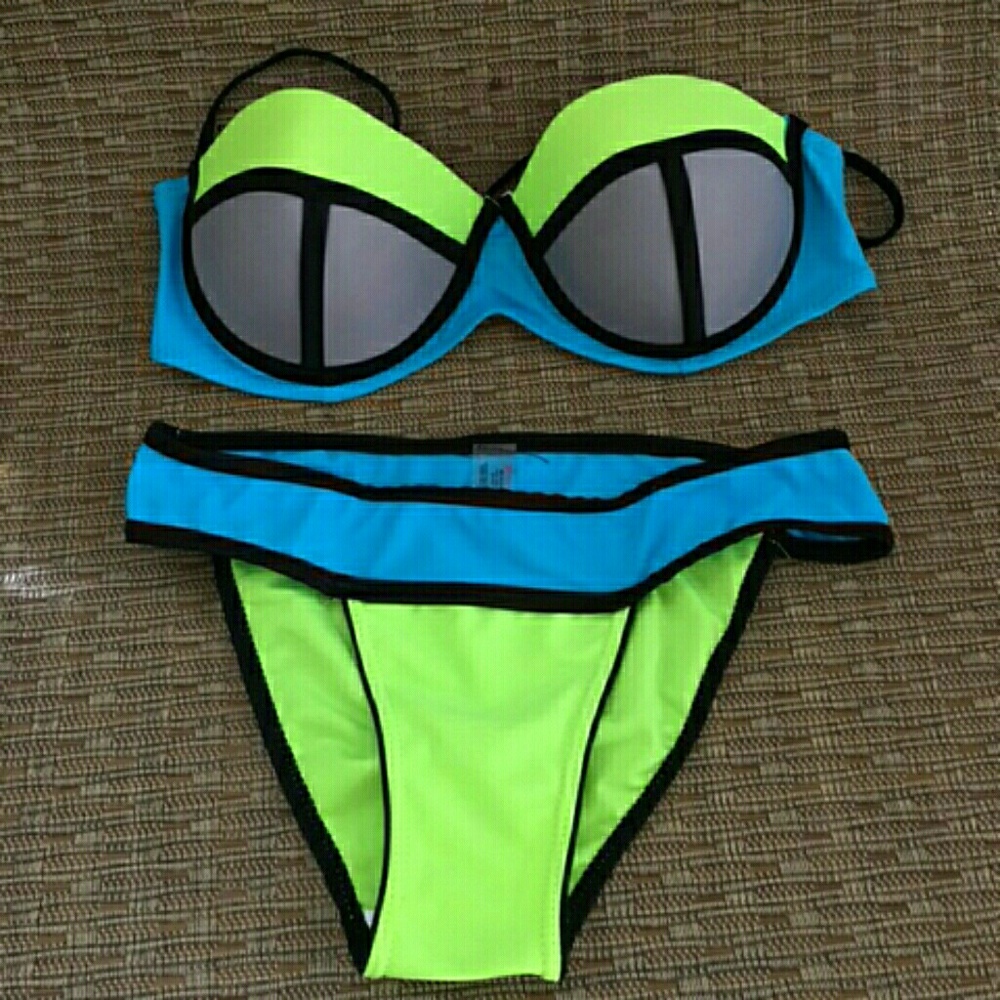 Green blue sexy two pieces bikini swimsuit set