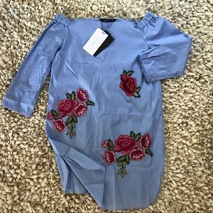 Zara off-the-shoulder shirt dress w/ appliqué