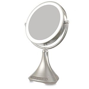 Double sided mirror with LED lighting