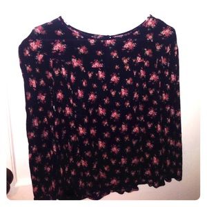 Navy Blue Flower Print Blouse