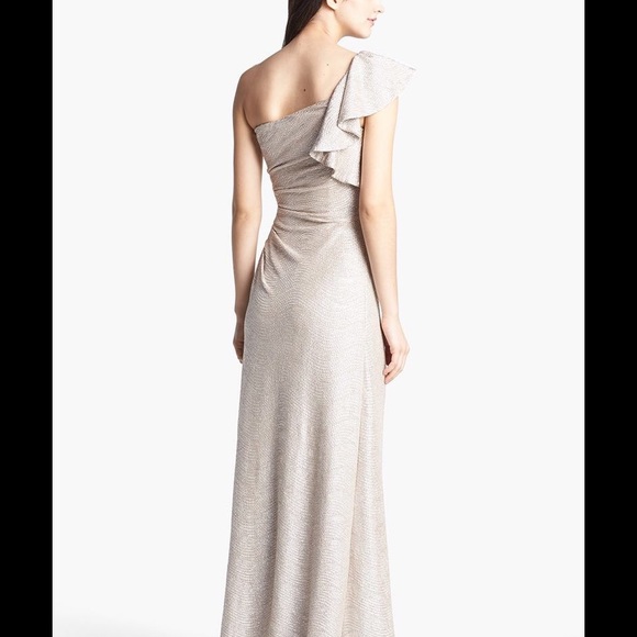 Adrianna Papell Metallic One-Shoulder Gown size 2 - Picture 2 of 8