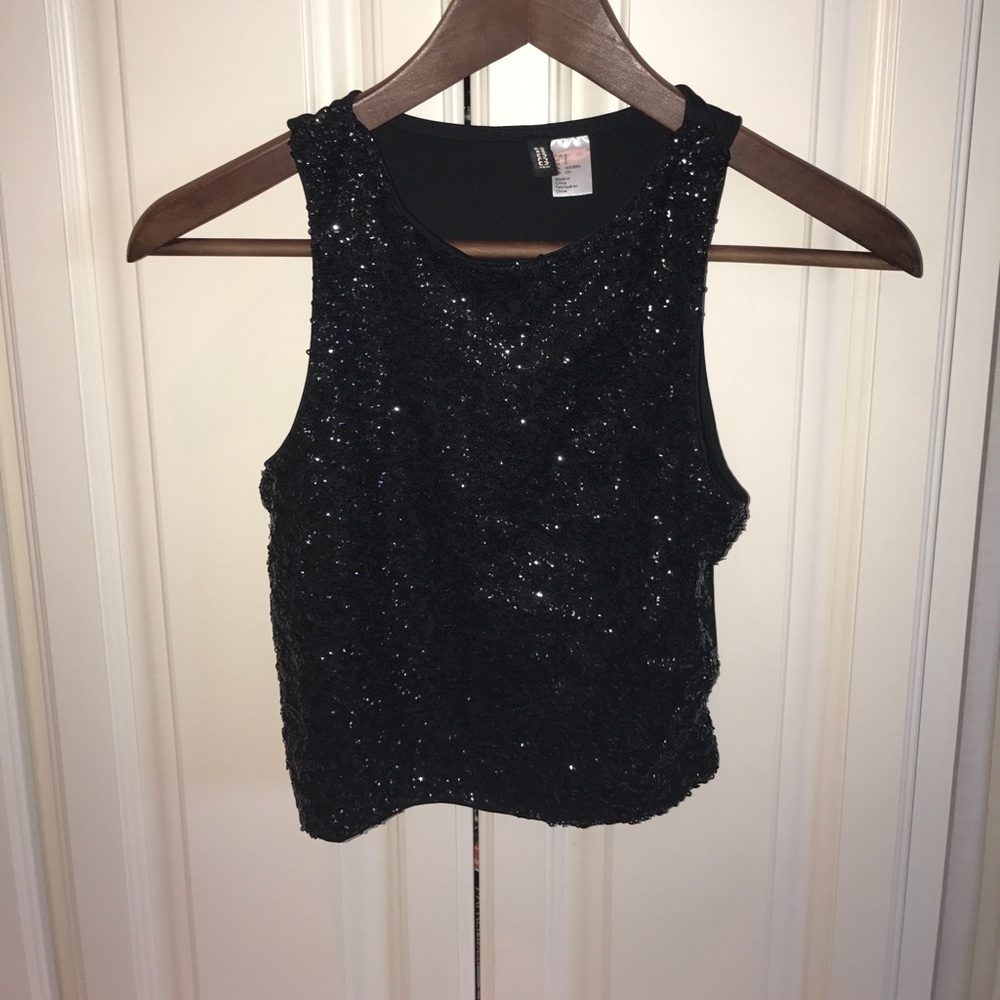Black sequin crop top