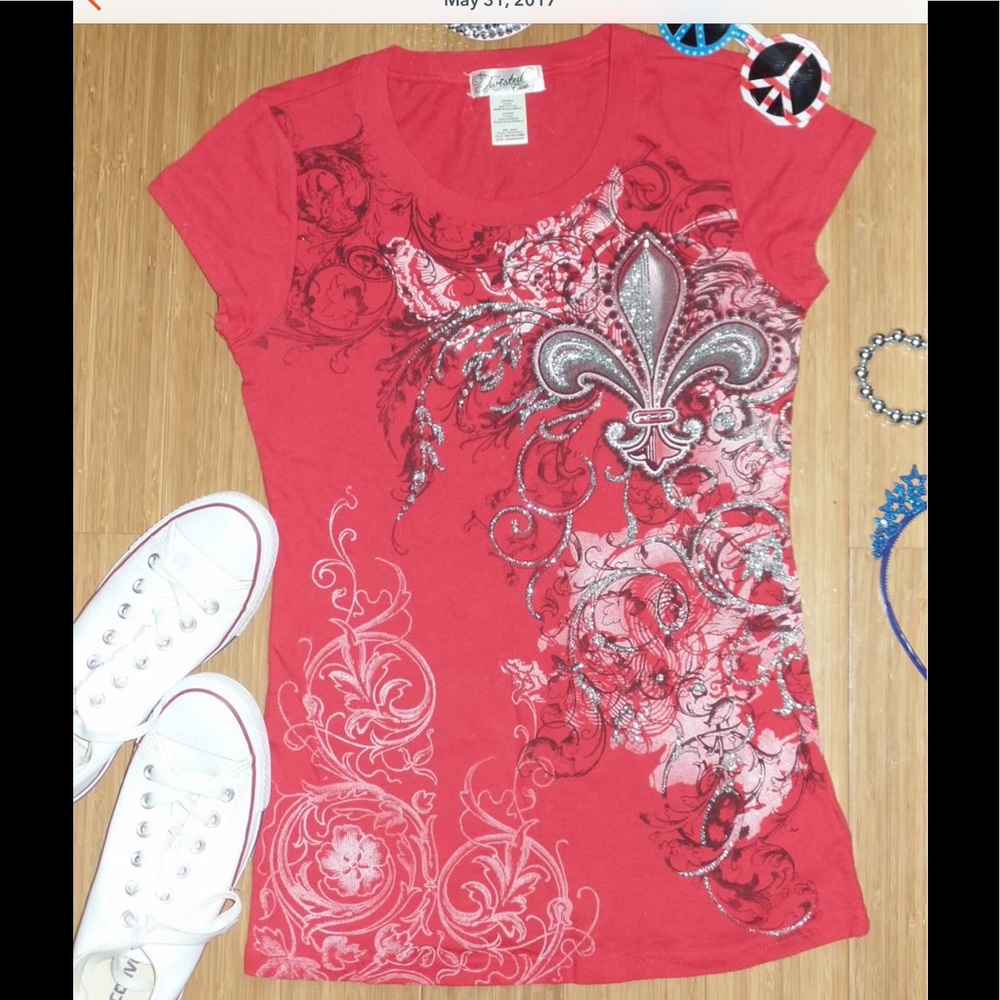 Red T-shirt Silver Sparkle Glitter Graphic