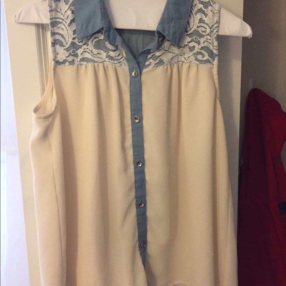 denim/lace tank top