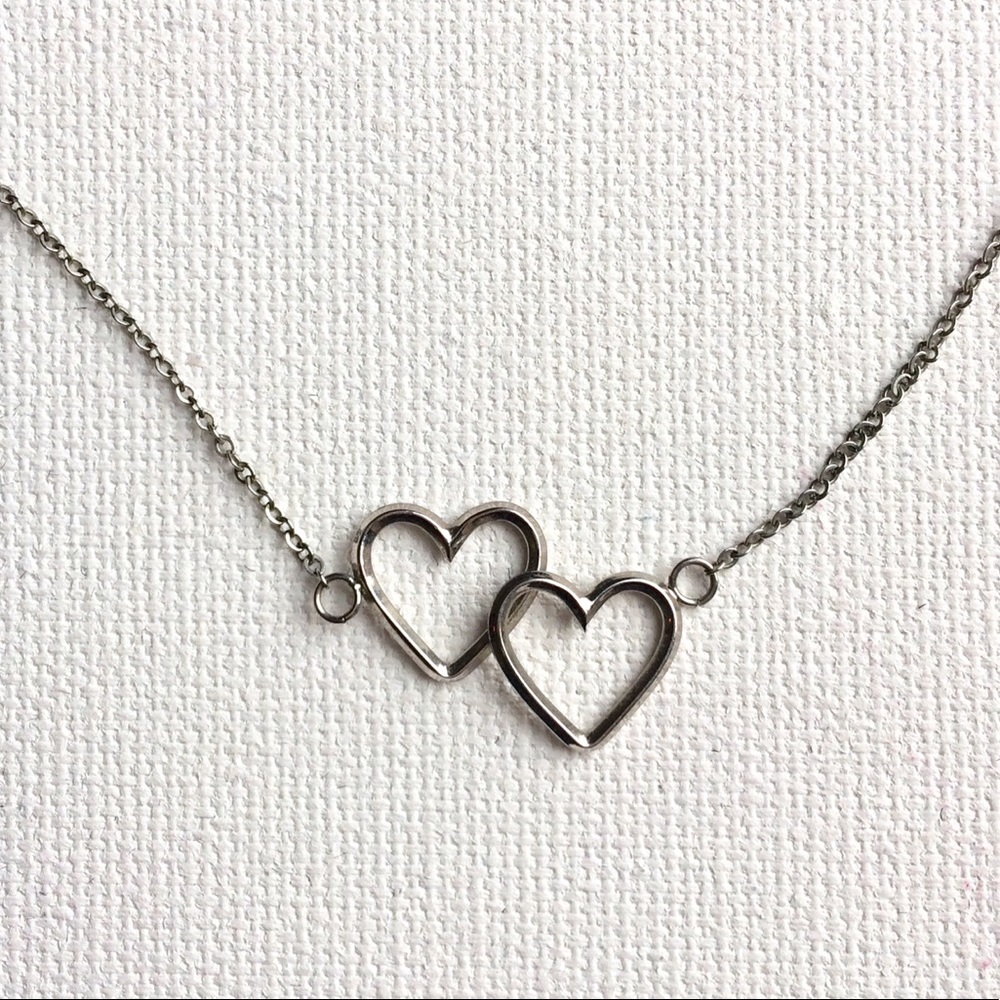 Sterling silver 2 hearts valentine necklace