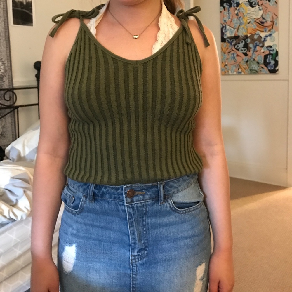 Cute army green tank with tie straps