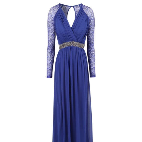 Blue lace long sleeve maxi evening formal dress - Picture 4 of 6