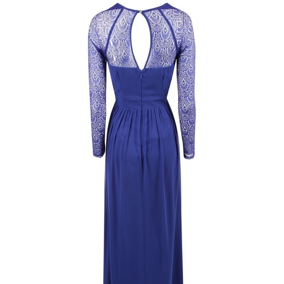 Blue lace long sleeve maxi evening formal dress - Picture 5 of 6