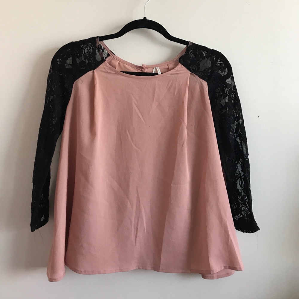 Blush pink top with lace sleeves