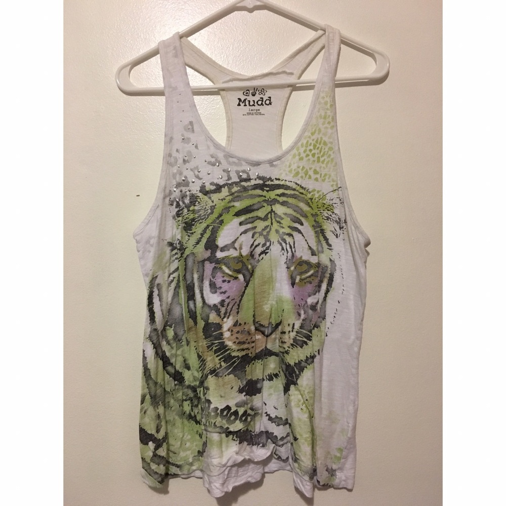 Racerback tank with tiger face on front