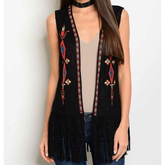 🔴SALE🔴Faux Suede Embroidered Fringe Boho Vest - Picture 3 of 4