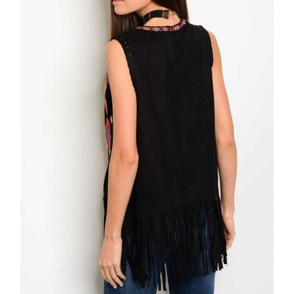 🔴SALE🔴Faux Suede Embroidered Fringe Boho Vest - Picture 4 of 4