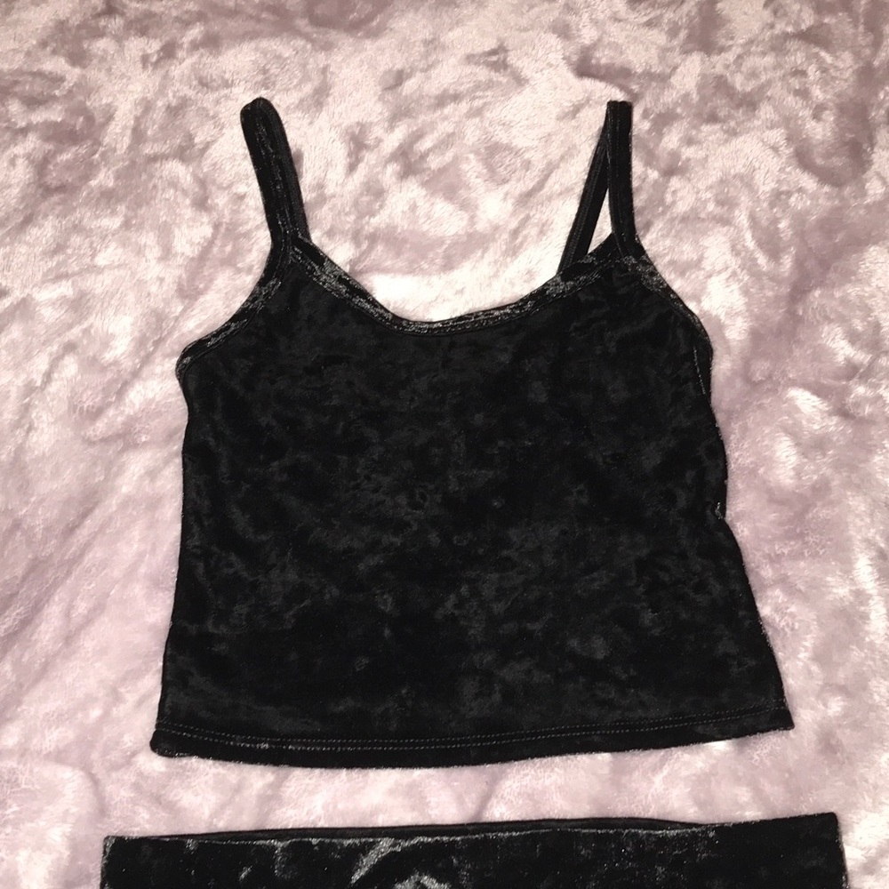 Black Crushed Velvet crop top and skirt