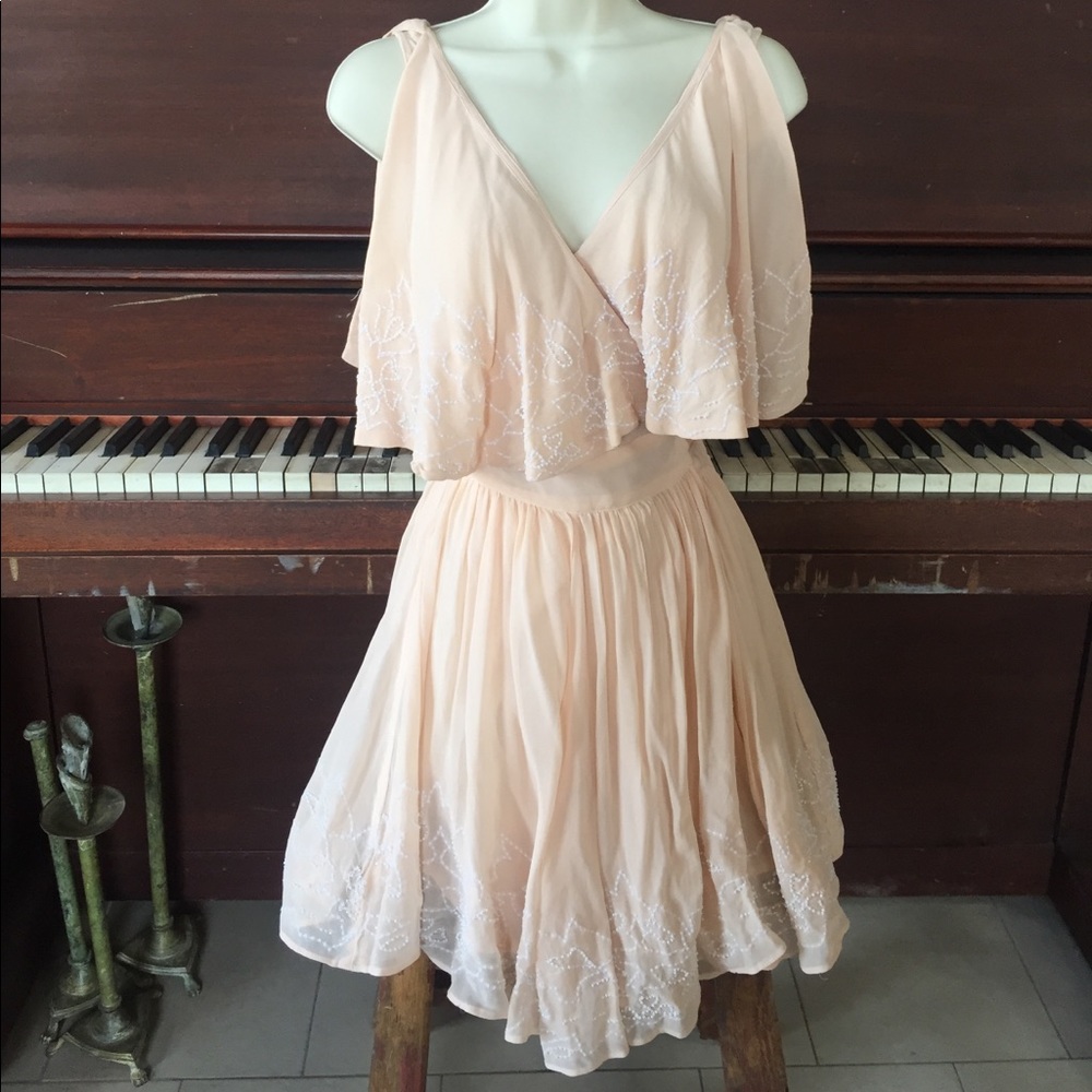 Blush Pink Beaded Free People Mini Dress