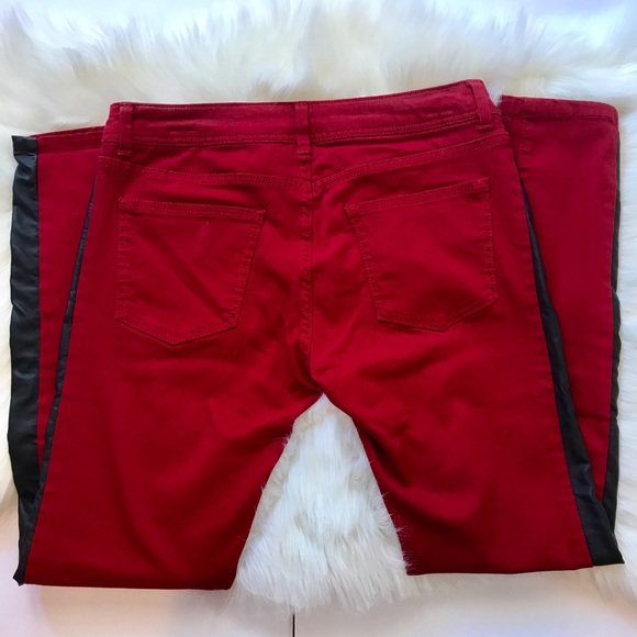 ❤️SALE❤️Red Jeans with Faux Leather sides. - Picture 3 of 4