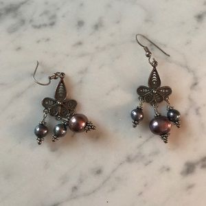 Purple pearl earrings