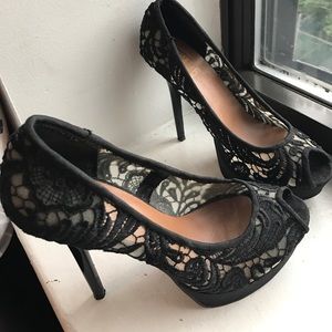 Black Peep Toe Lace Heels