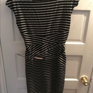 White House black market striped and belted dress