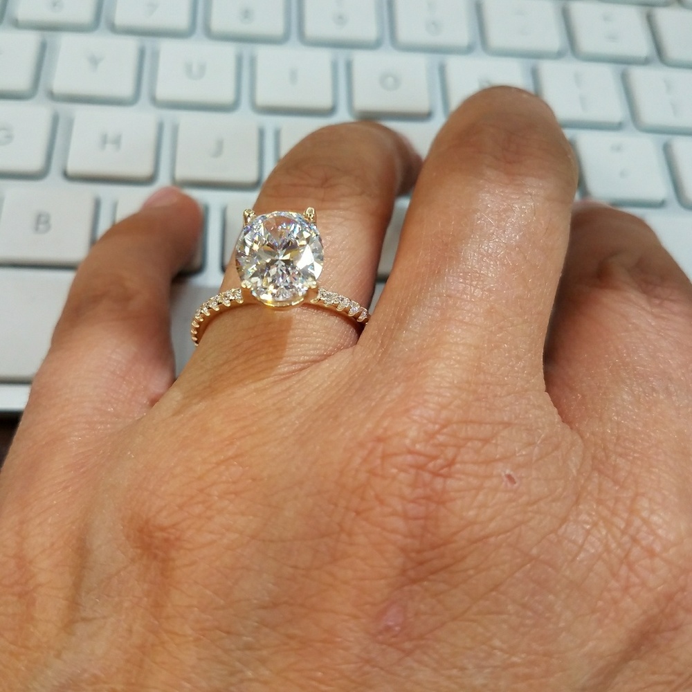 5ct 11x9mm Oval 14k Gold Diamond Engagement Ring - Picture 7 of 16
