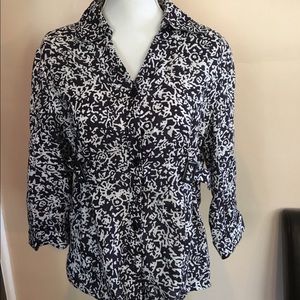 Carole Little -blouse blue coral print - Linen