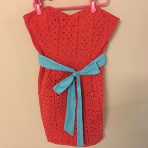 Minuet Coral Bow Sweetheart Cut Mini Dress