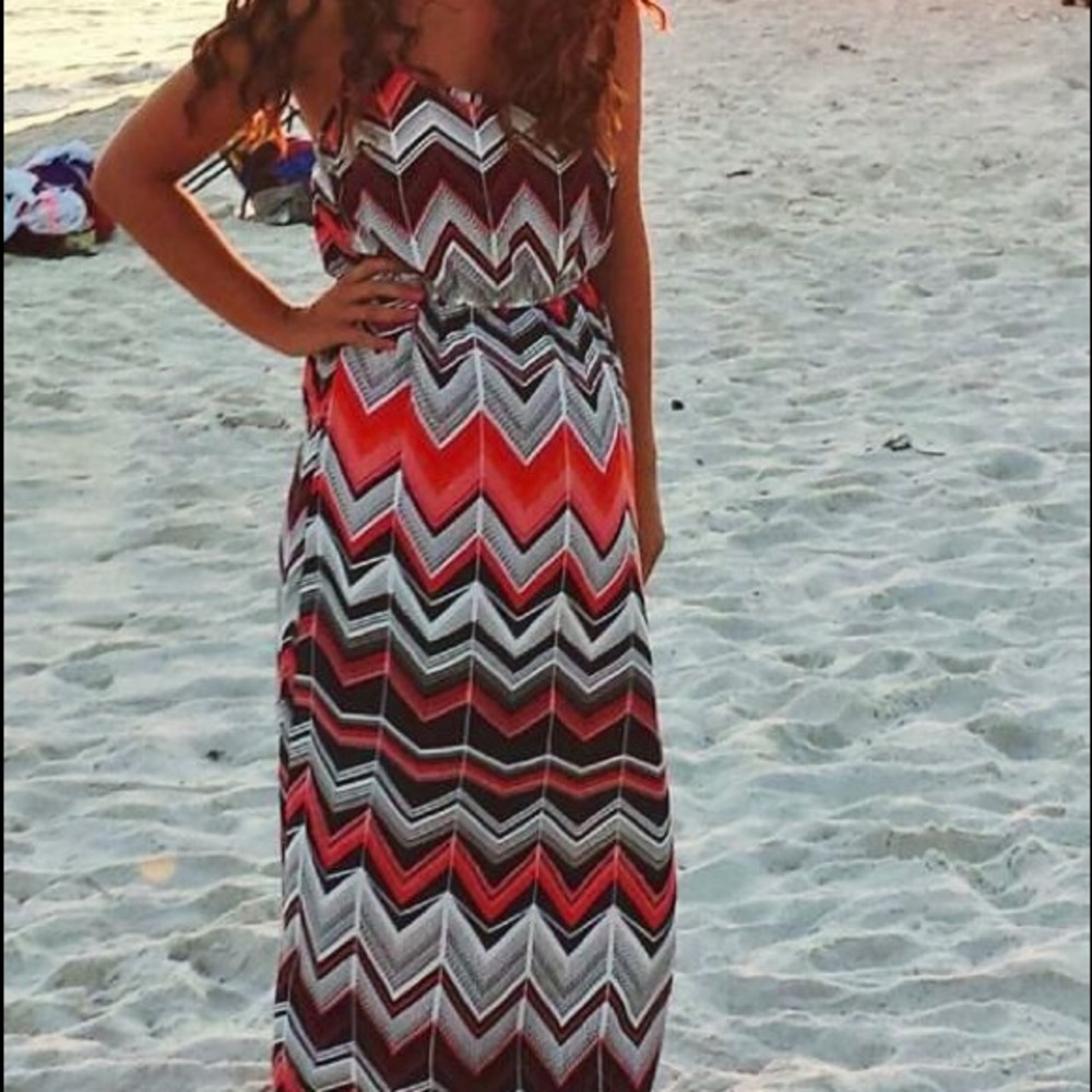 Pink, Orange, and Black Maxi Dress