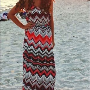 Pink, Orange, and Black Maxi Dress