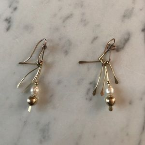 Pearl and gold bead earrings