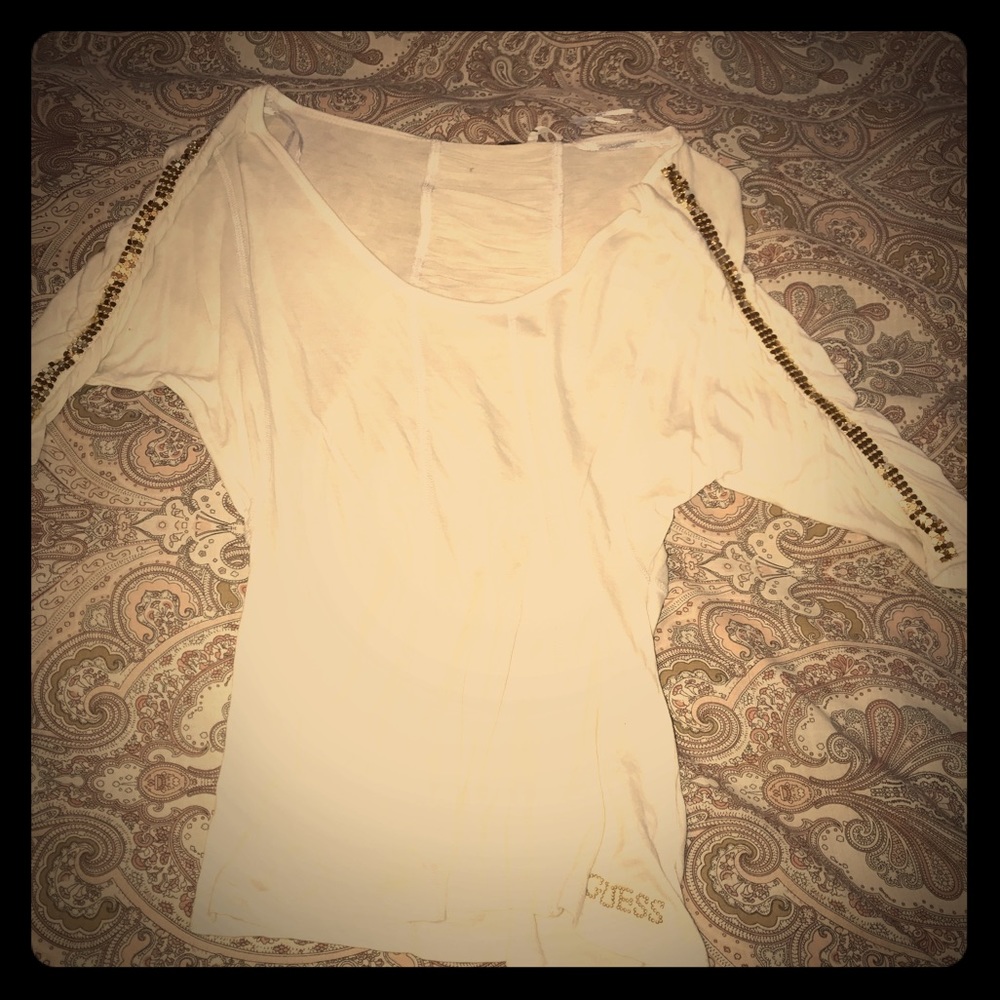 Guess white shirt w/ gold sequin