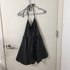Black faux leather halter dress