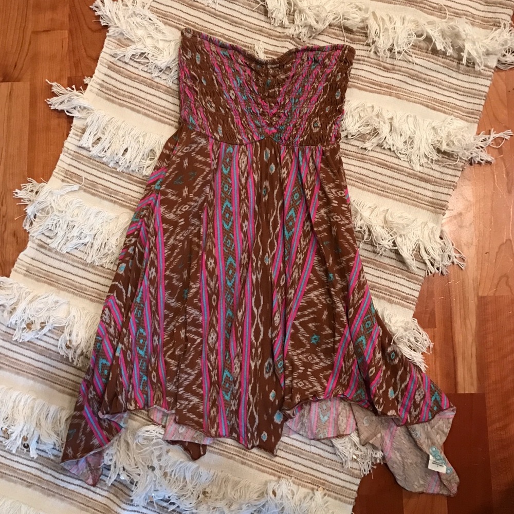 Billabong Handkerchief Hem Tribal Strapless Dress