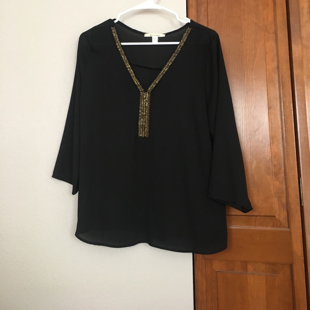 Black and Gold V-Neck Blouse