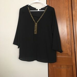 Black and Gold V-Neck Blouse