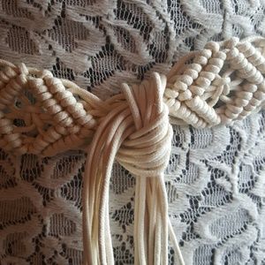 Cream cotton macrame belt, size large